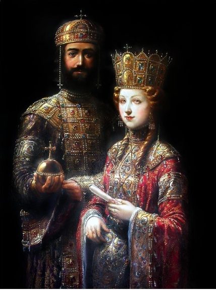 Jean II Comnène et Piroska de Hongrie - parAntoine Helbert - d'après une mosaïque de Sainte-Sophie à Istanbul